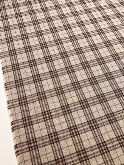 Italian cotton and linen fabric in a plaid pattern in beige tones – 160 g/m²