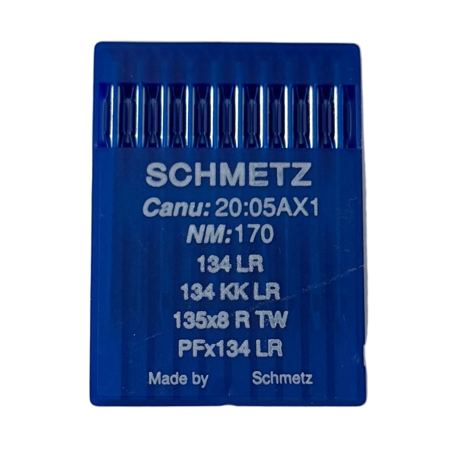 Image avec aiguilles pour machines à coudre industrielles SCHMETZ 134 LR pour cuir (10 pcs) – disponible chez Šarlotes audumi