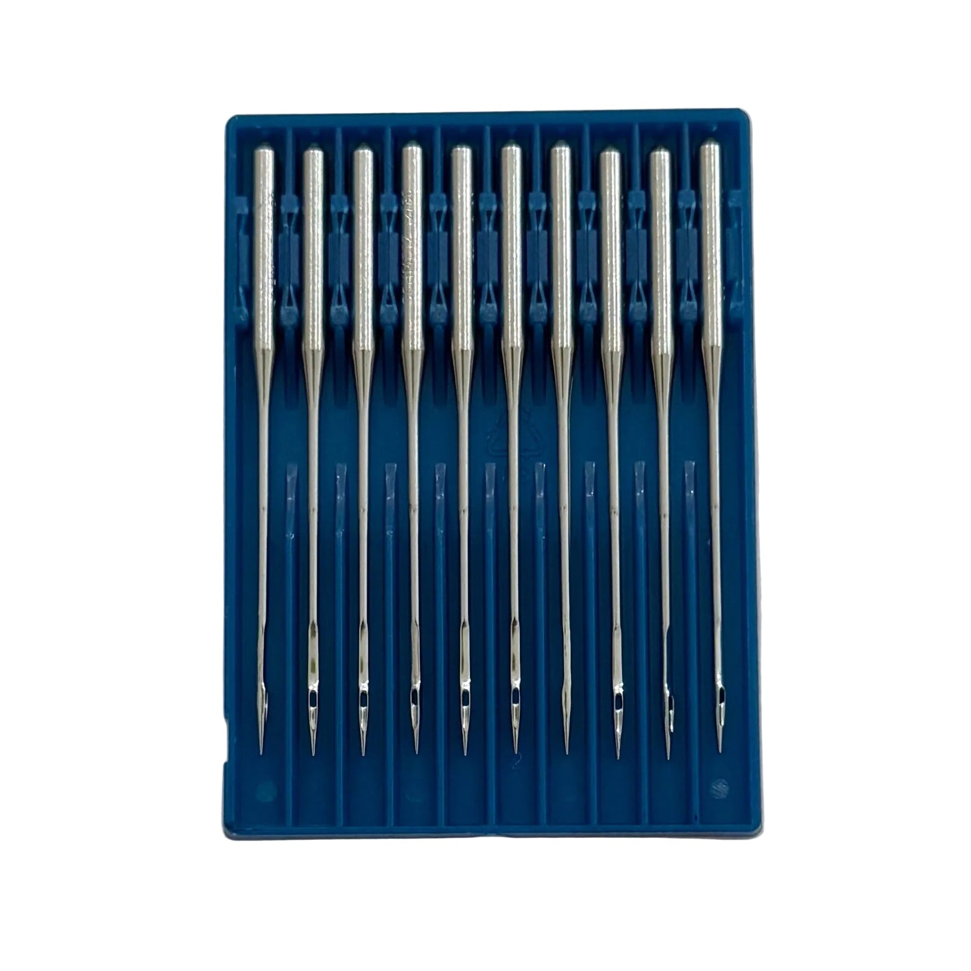 Image avec aiguilles pour machines à coudre industrielles SCHMETZ DPX17 SUK – pour le jersey et le denim (10 pièces) – disponible chez Šarlotes audumi