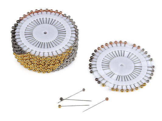 Image of pins with metallic-effect heads, 37 mm – 40 pcs – available online at Šarlotes audumi