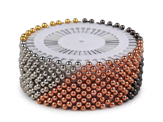 Image of pins with metallic-effect heads, 37 mm – 40 pcs – available online at Šarlotes audumi