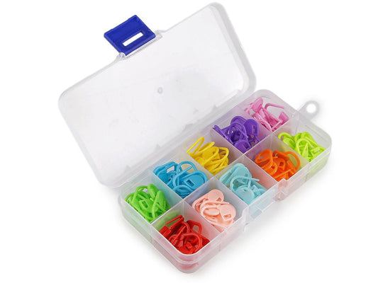 Image of knitting stitch markers / safety pins, 120 pcs in box – available online at Charlotte's Fabrics