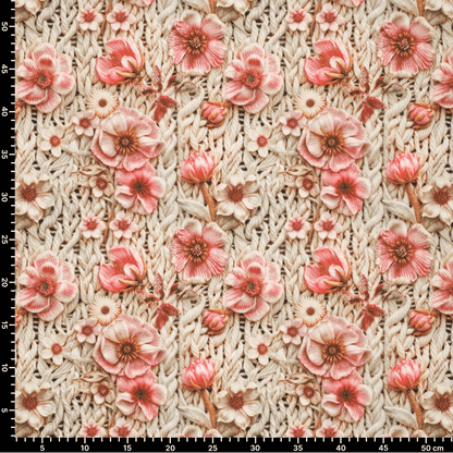 Image of Alpenfleece fabric with flowers – warm knit fabric – available online at Šarlotes audumi