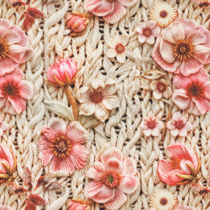 Image of Alpenfleece fabric with flowers – warm knit fabric – available online at Šarlotes audumi