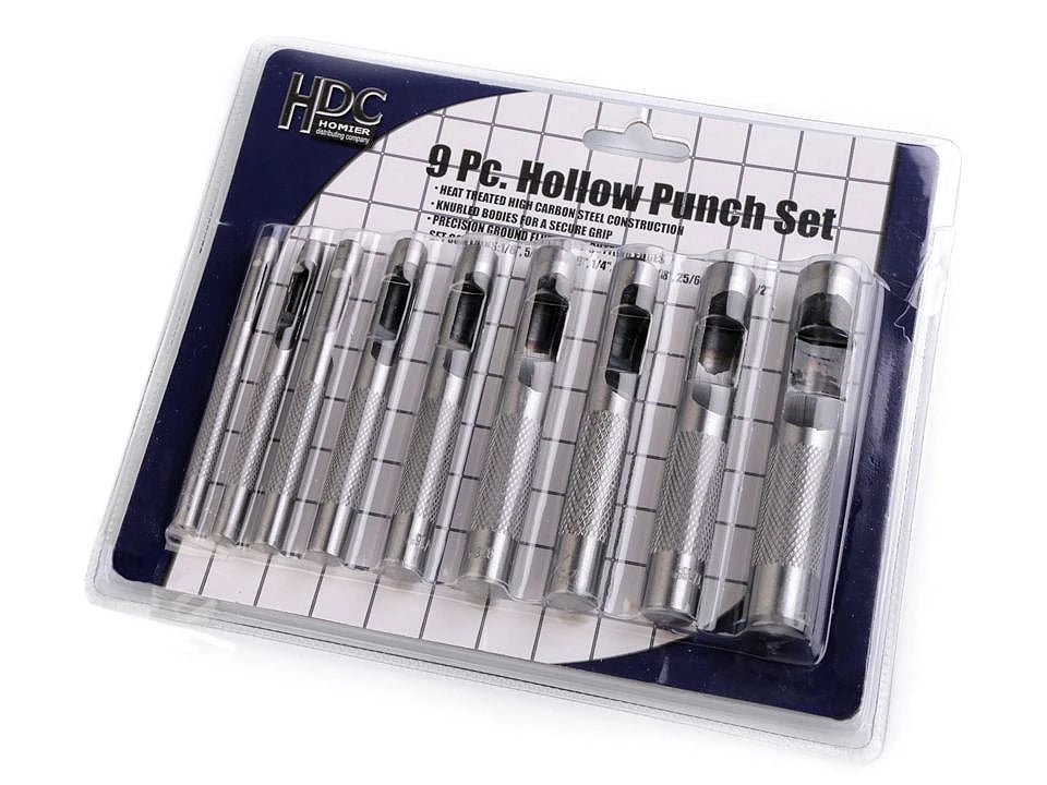 Image of a round hole punch set for fabric and leather (8 pcs) – available at Charlotte's Fabrics