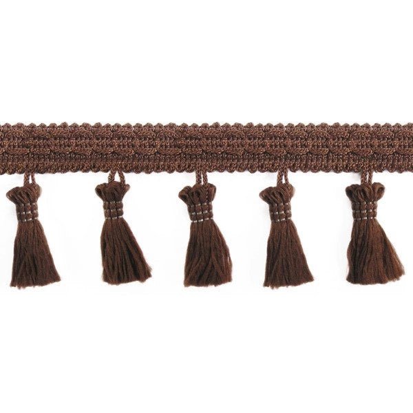 Image de ruban à franges avec pompons 55 mm - marron – disponible chez Šarlotes audumi