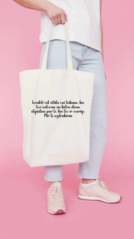 Attēls ar Biezs Kokvilnas auduma maisiņš ar Tavu tekstu – pieejams internetā Šarlotes audumi