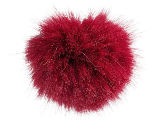 Image with pompom hats with loop Ø11 cm - dark red – available at Šarlotes audumi