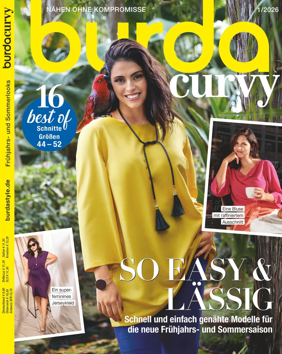 Image du magazine Burda Curvy 1/2026 avec patrons en tailles 44–52 | Magazine de couture en allemand – disponible chez Šarlotes audumi