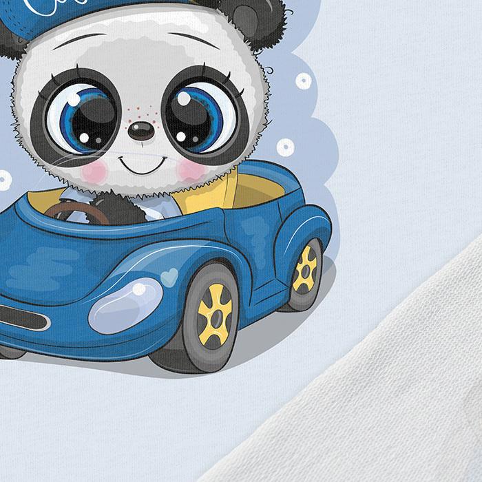 Image of a loop-knit panel 40x50 cm - panda car 250 g/m² – available at Šarlotes audumi