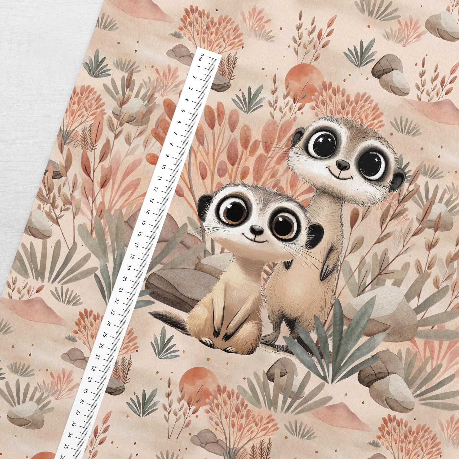 Image of a loop knit panel 40x50 cm - meerkat adventure 250 g/m² – available at Šarlotes audumi