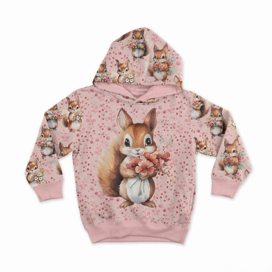 Cilpiņtrikotāžas panelis 40x50 cm - vāverēns ar ziediem 250 g/m²