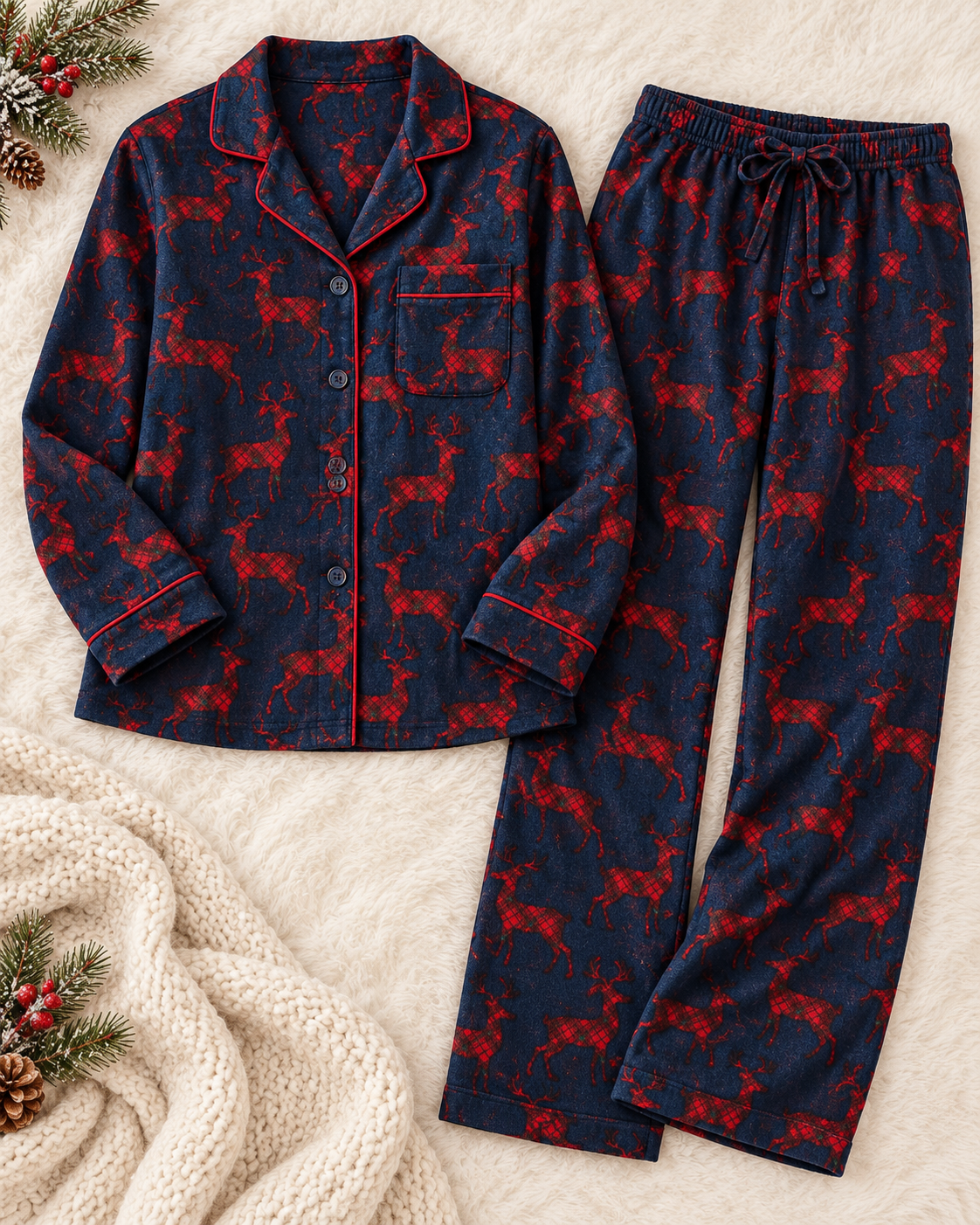 Christmas cotton flannel with deer on blue