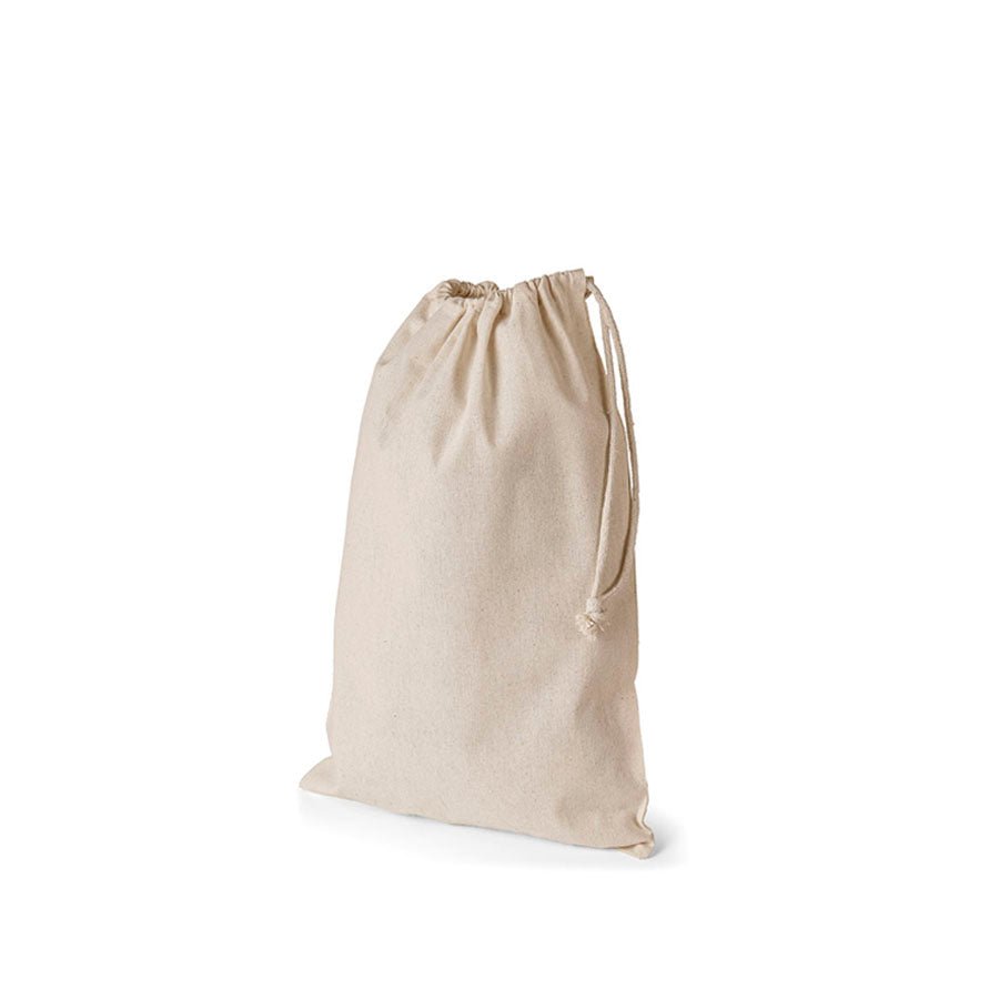 Image of a natural cotton drawstring bag 30x45 140 g/m² – available at Šarlotes audumi