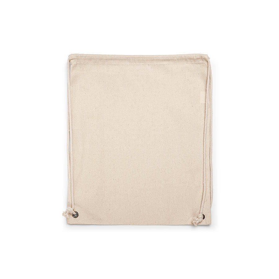 Image of a natural cotton drawstring backpack 140 g/m² 38 × 46 cm – available at Šarlotes audumi