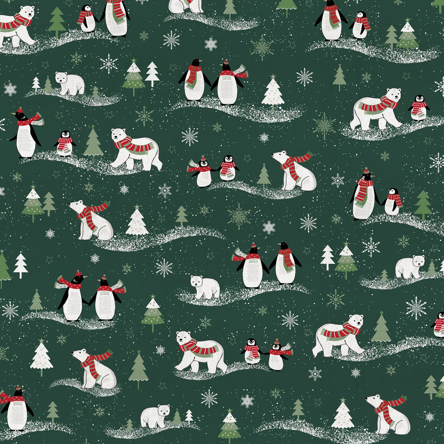 Tissu en toile - motif de Noël sur vert foncé