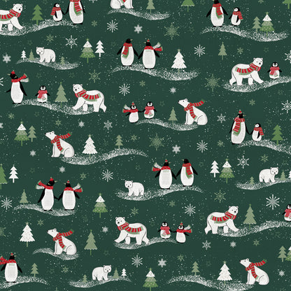 Tissu en toile - motif de Noël sur vert foncé