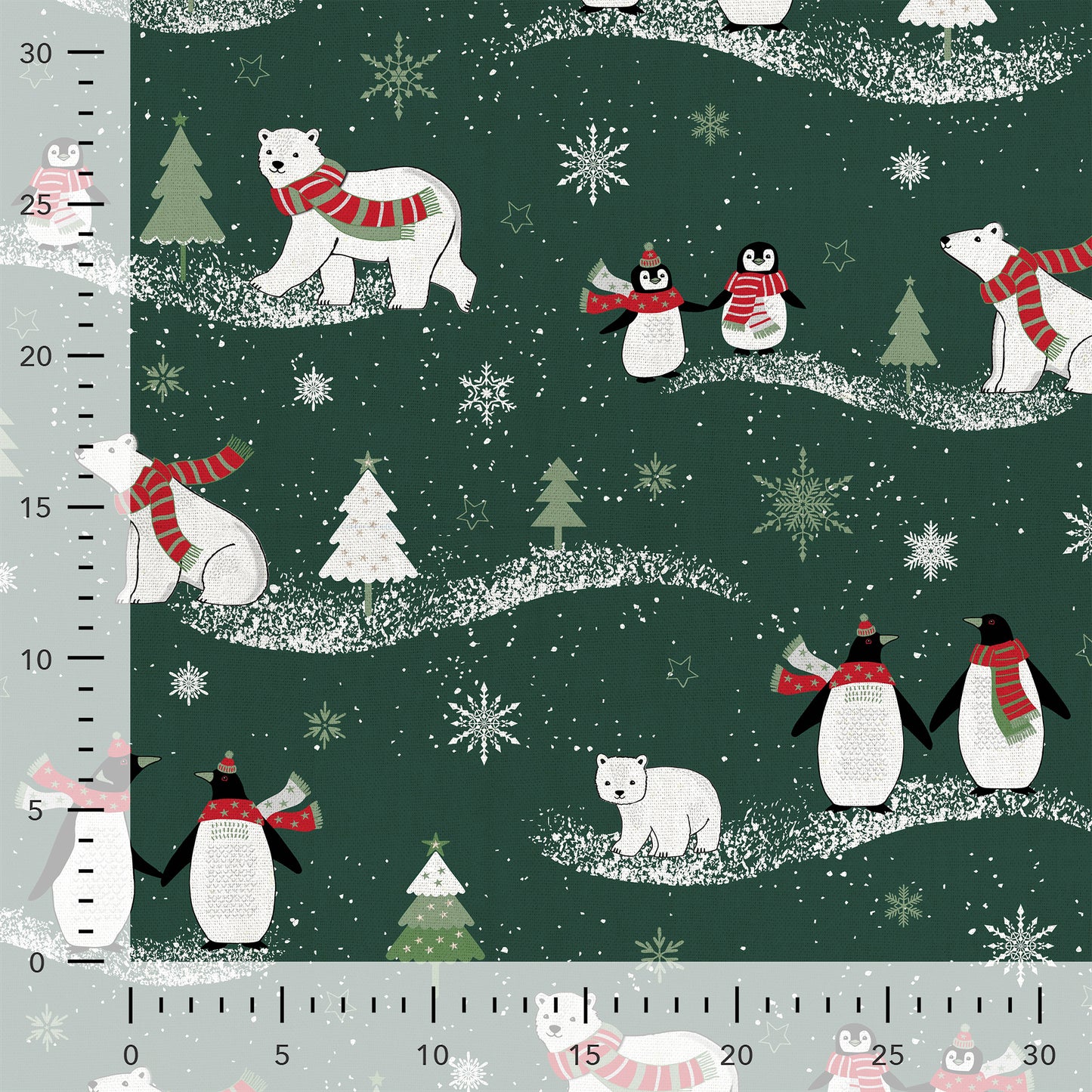 Tissu en toile - motif de Noël sur vert foncé