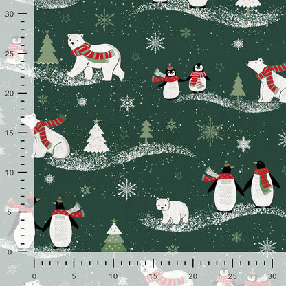 Tissu en toile - motif de Noël sur vert foncé