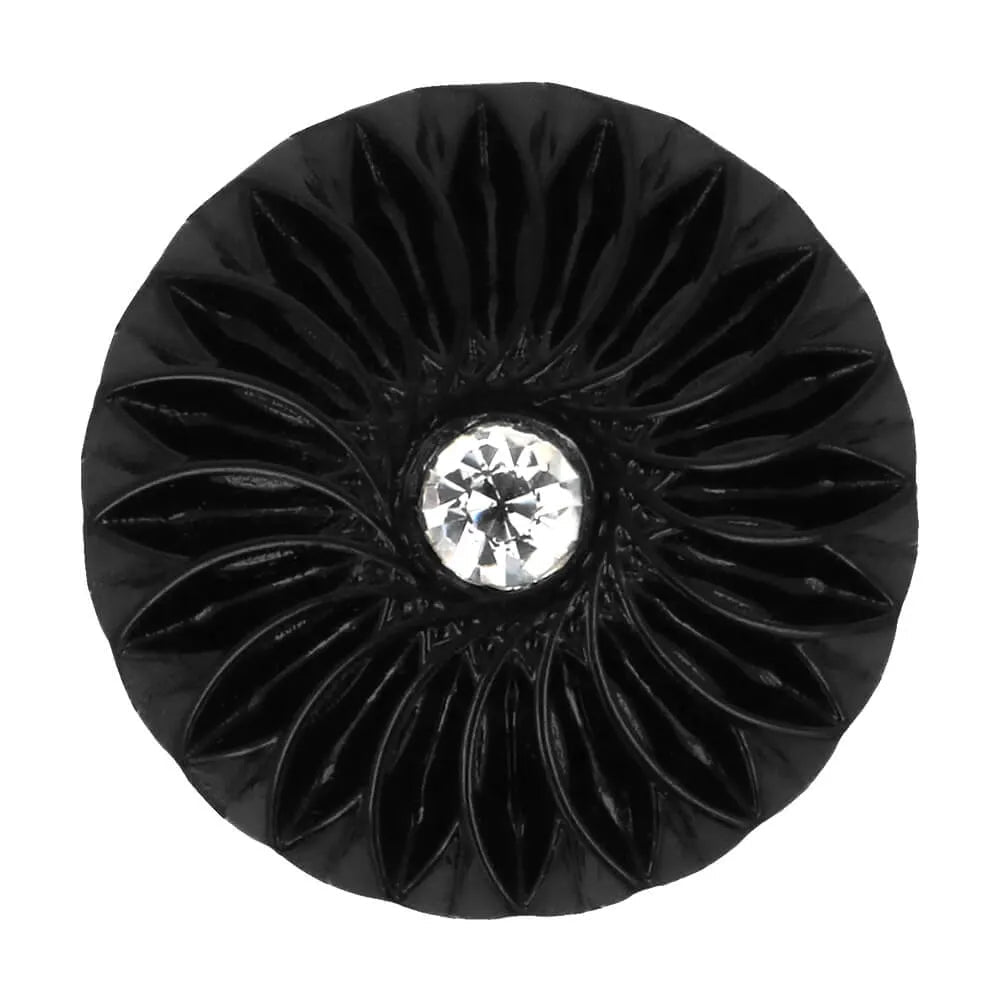 Decorative button with a diamond in the center-black – available online at Charlotte's Fabrics