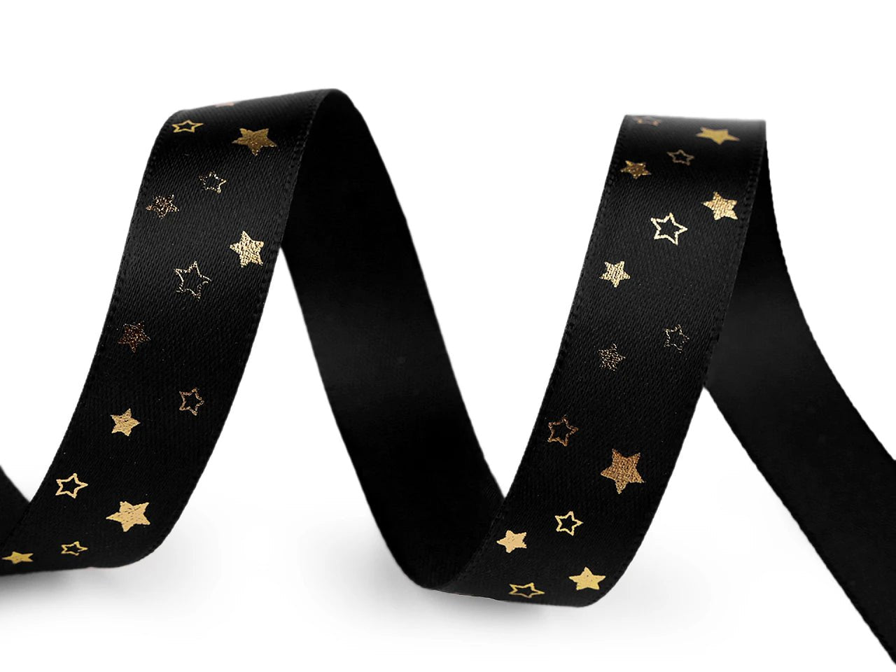 Dekoratives Satinband mit goldenen Sternen (5 m) – online erhältlich bei Šarlotes audumi