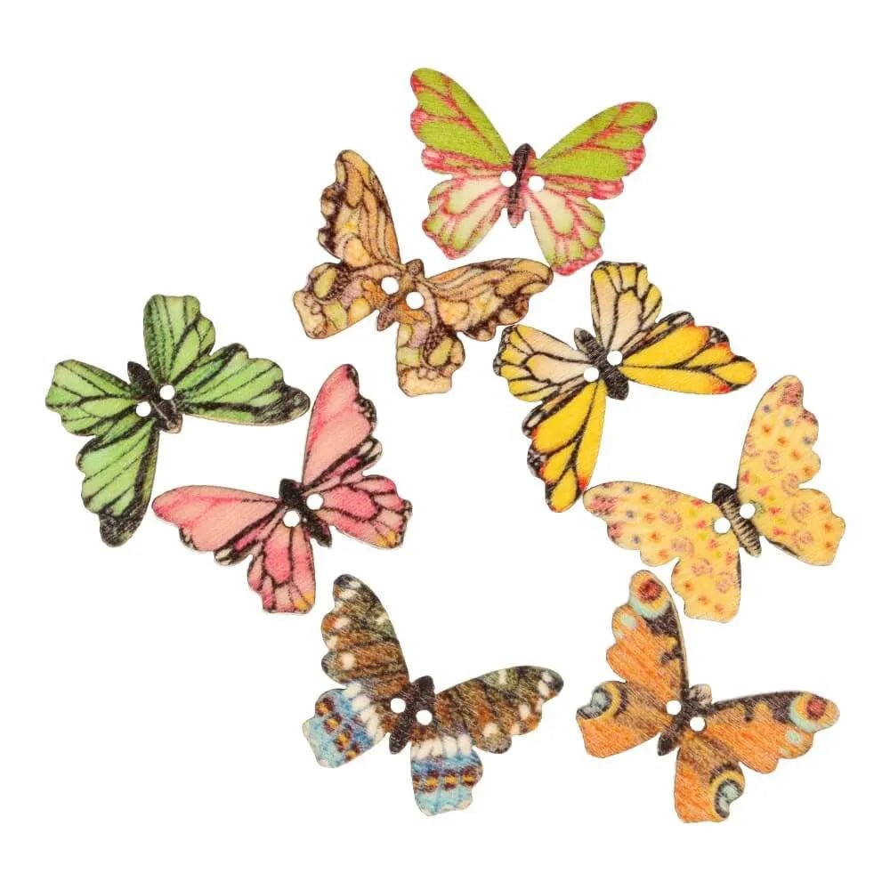 Image d’un bouton décoratif en forme de papillon, en différentes couleurs – 25 mm – disponible en ligne chez Šarlotes audumi