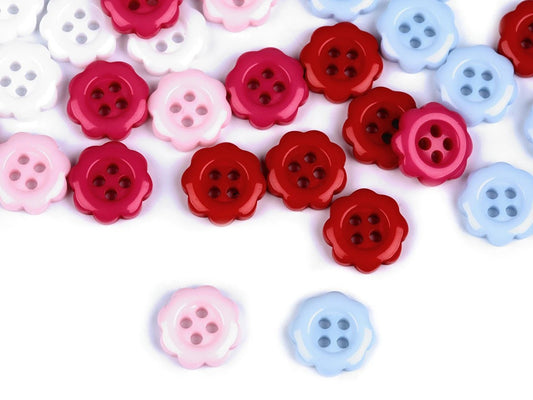Image of decorative flower-shaped buttons, 12 mm – available online at Šarlotes audumi