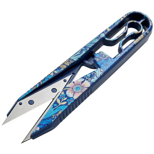 Image of thread scissors with a floral pattern, blue, 10 cm, Hobby Gift – available at Charlotte's Fabrics