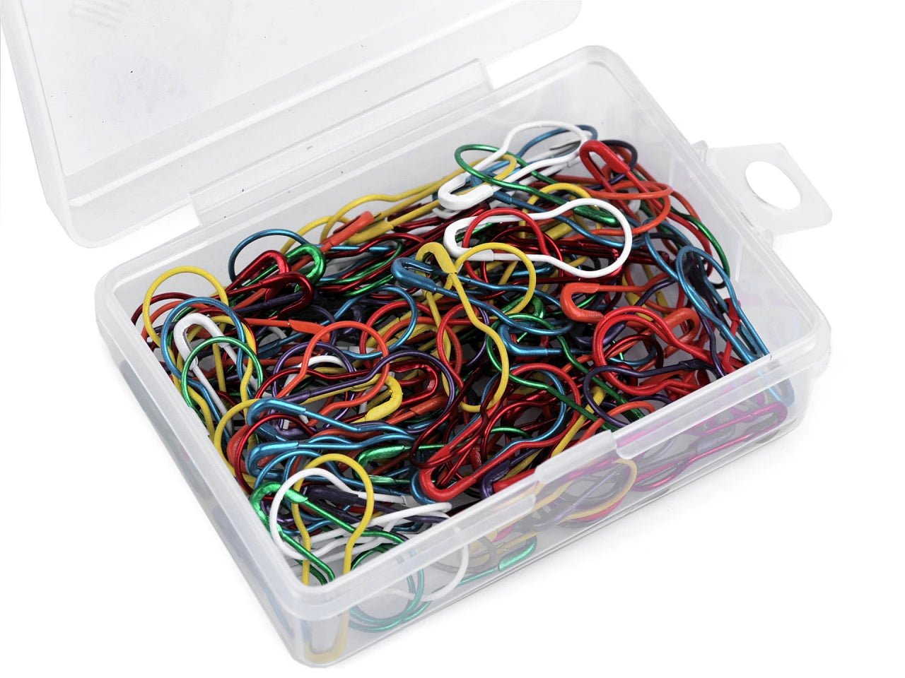 Image with safety pins in a box, 22 mm (approx. 150 pcs) – available at Charlotte’s Fabrics