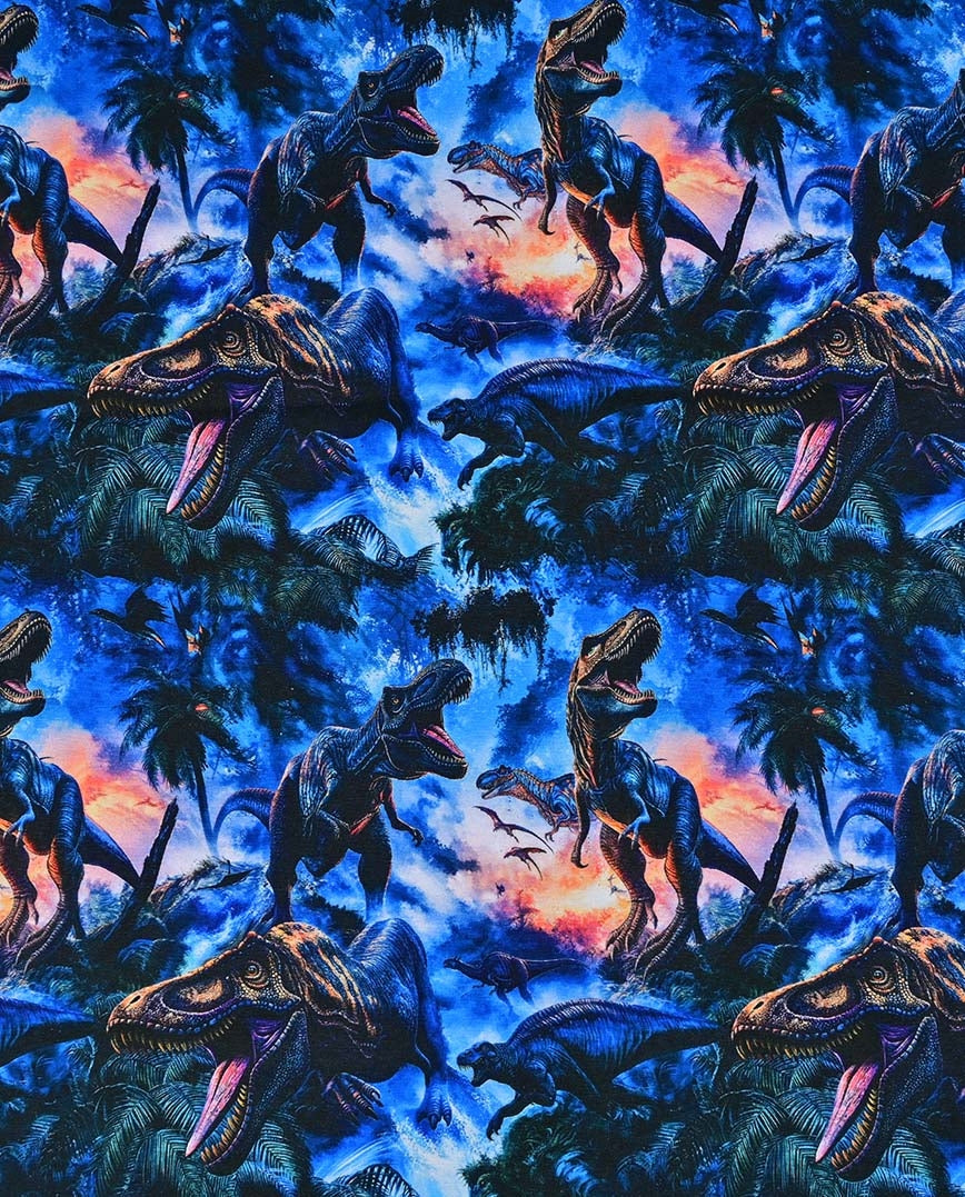 Cotton Jersey, Jersey Dinosaurs on Dark Blue
