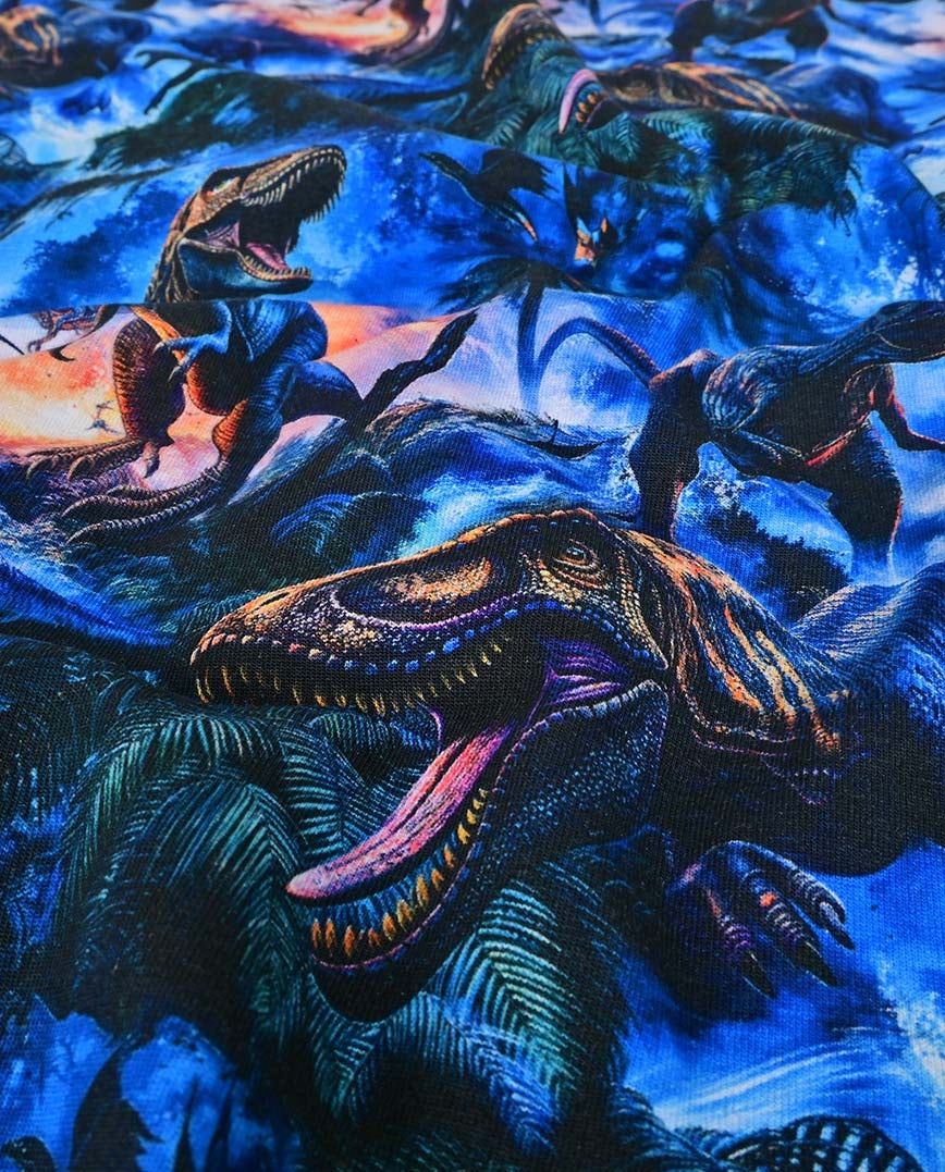 Cotton Jersey, Jersey Dinosaurs on Dark Blue