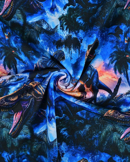 Cotton Jersey, Jersey Dinosaurs on Dark Blue