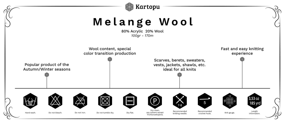 Image of wool yarn KARTOPU MELANGE WOOL 100 g / 170 m – available online at Šarlotes audumi