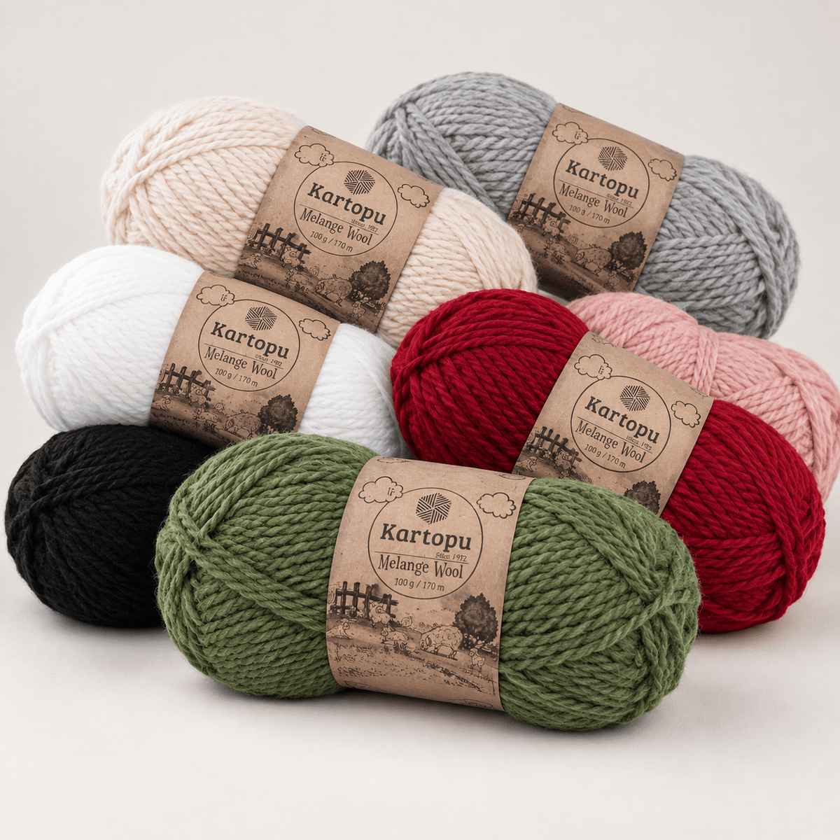Image of wool yarn KARTOPU MELANGE WOOL 100 g / 170 m – available online at Šarlotes audumi