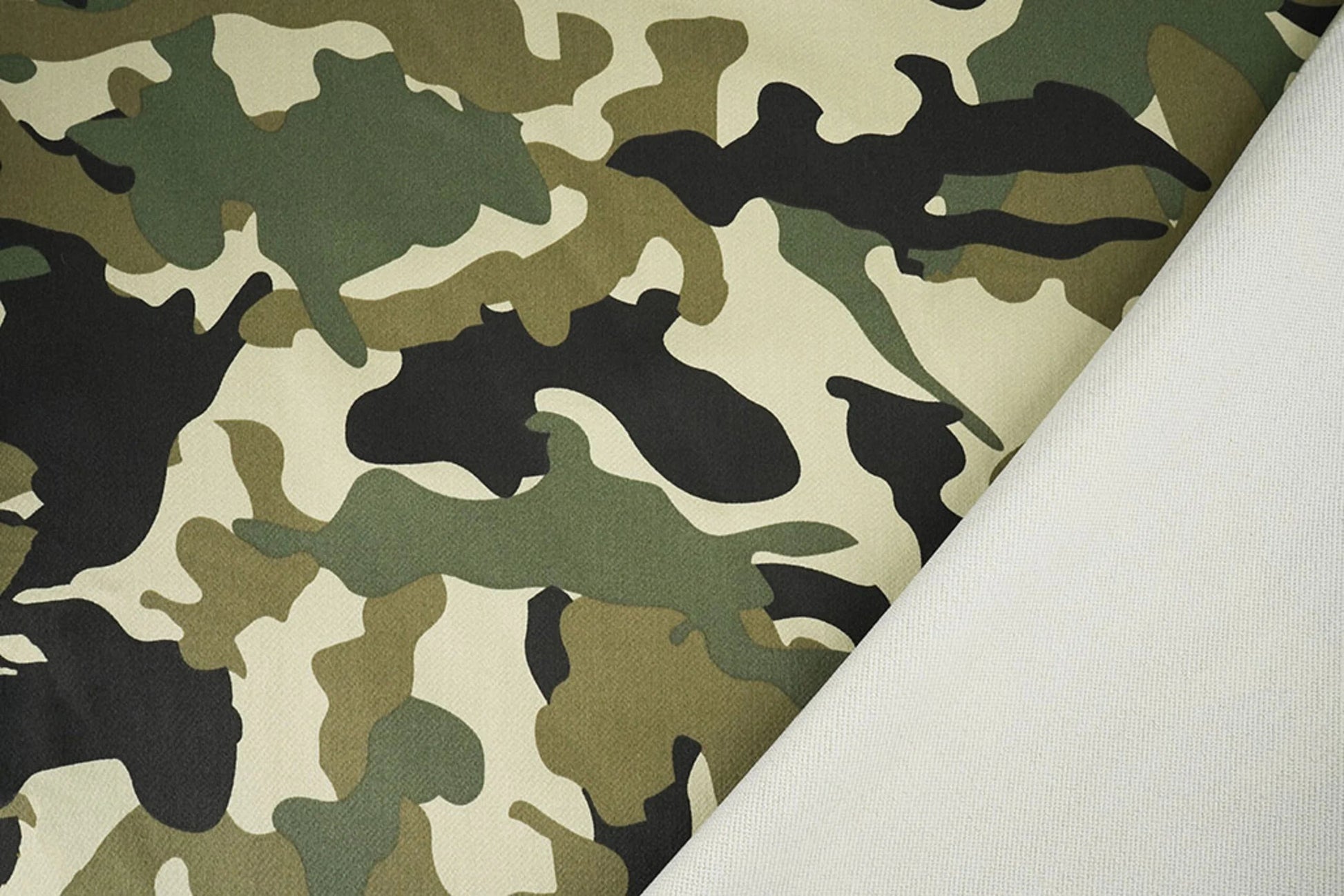 Attēls ar Džinsa audums ar kamuflāžas rakstu – Army Green 275 g/m² – pieejams Šarlotes audumi