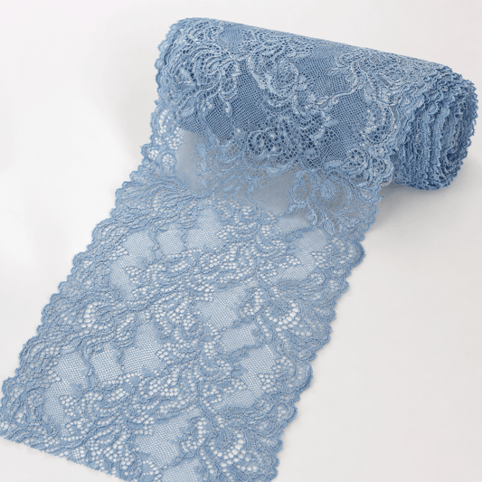 Attēls ar Elastīga mežģīne 15 cm- dūnakaini zila – pieejams Šarlotes audumi