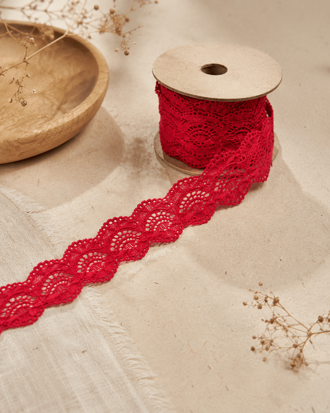 Image with elastic lace 2 cm - red - available at Šarlotes audumi