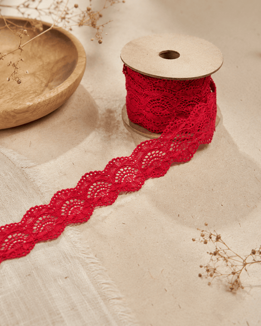 Image with elastic lace 2 cm - red - available at Šarlotes audumi