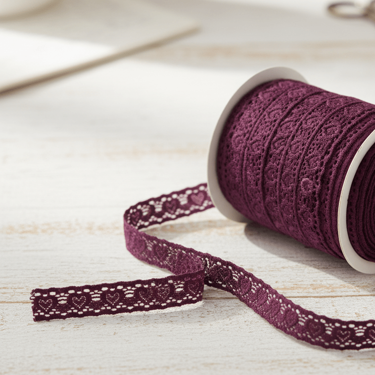 Bild mit elastischer Polyamidspitze – 2.5 cm, violett – erhältlich bei Šarlotes audumi