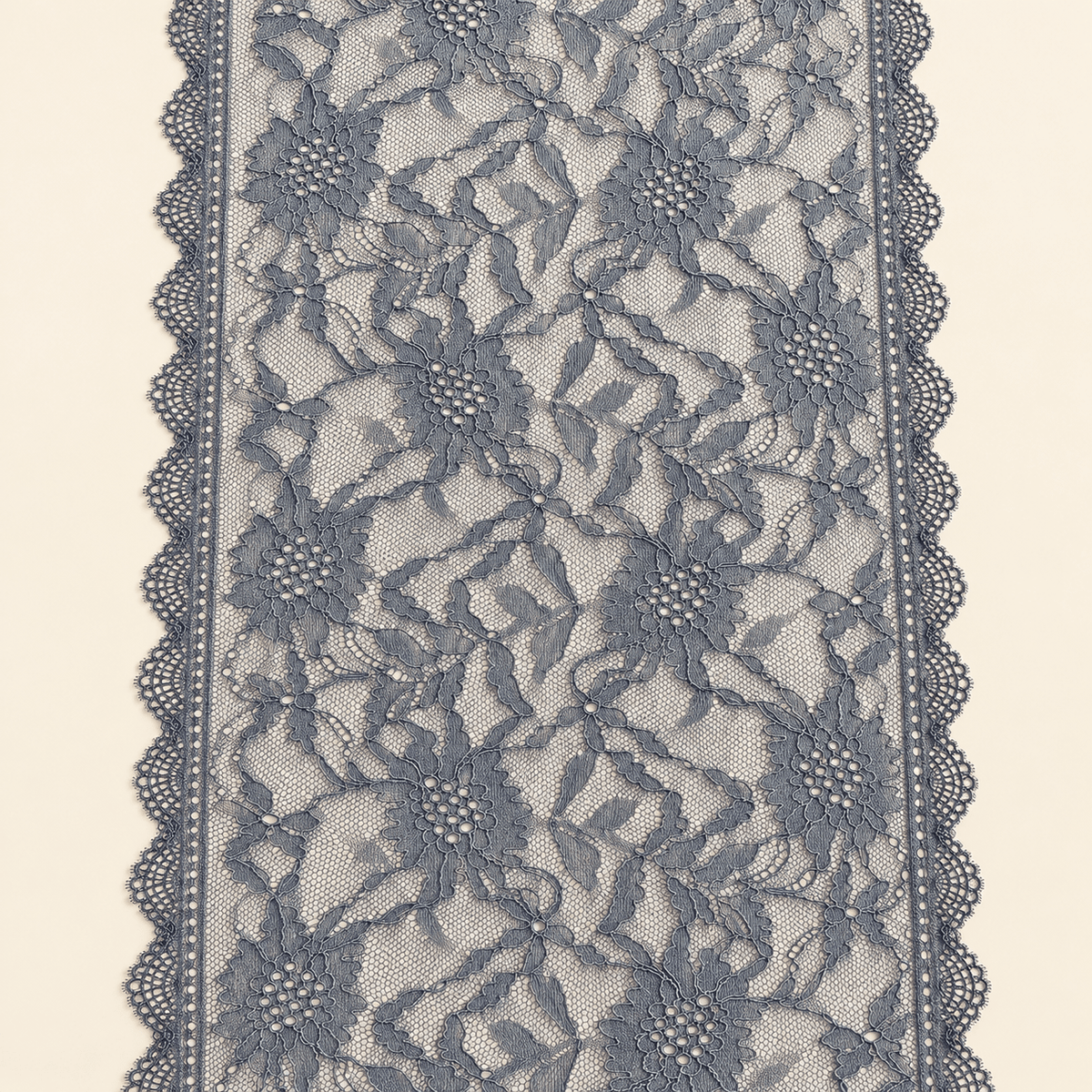 Image of delicate stretch lace 24 cm – dark grey, available online at Šarlotes audumi