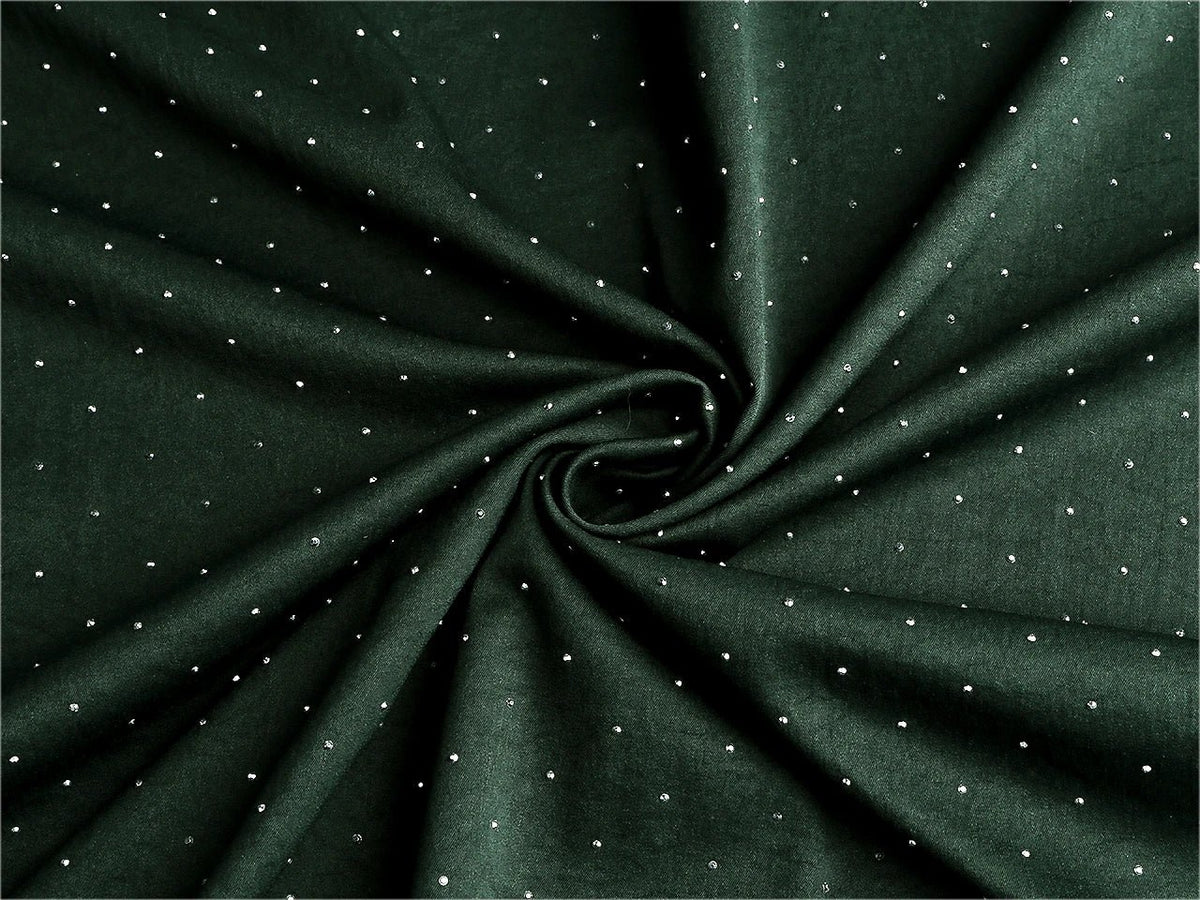 Image of stretchy dress fabric with crystals – available online at Šarlotes audumi