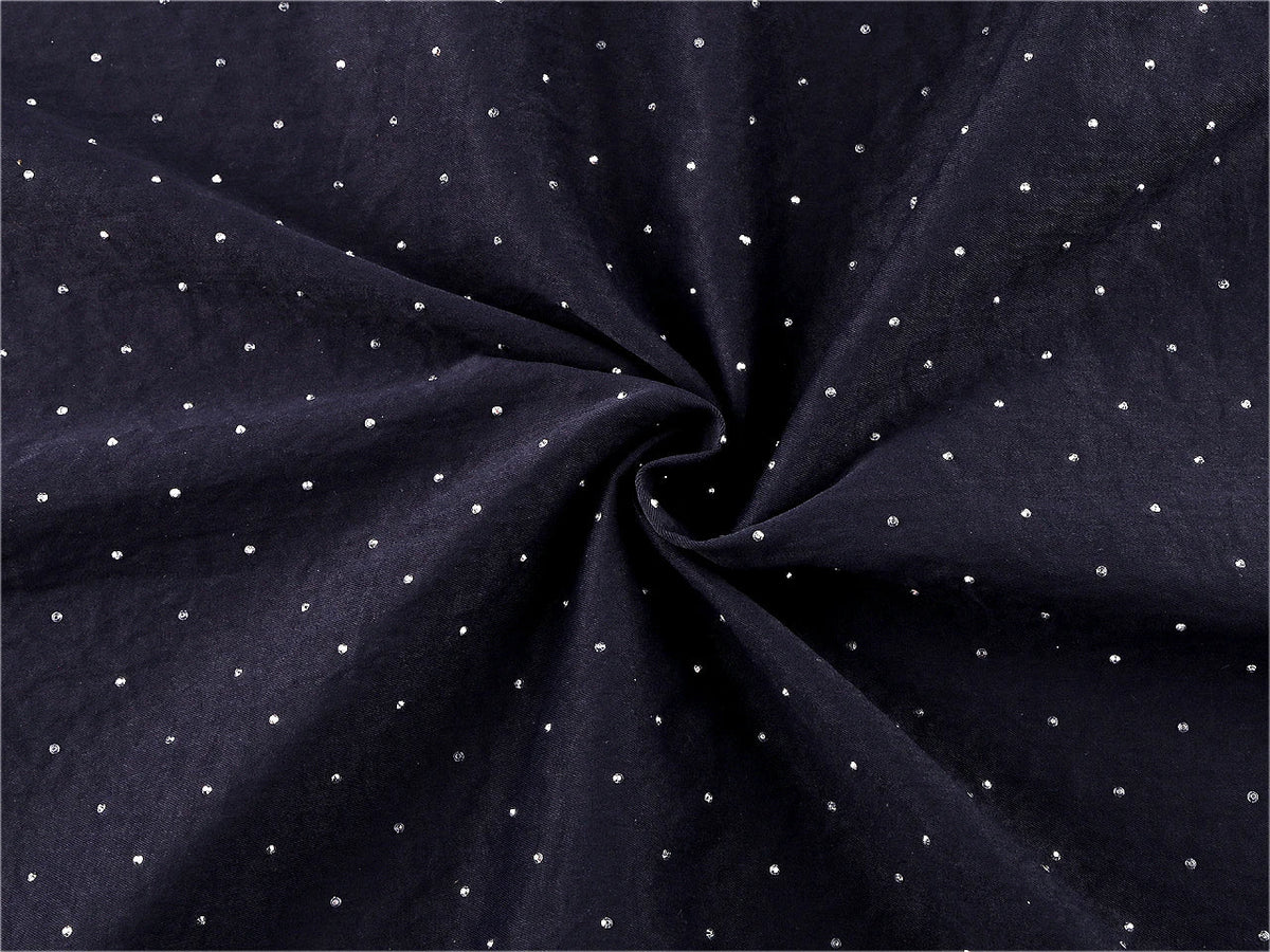 Image of stretchy dress fabric with crystals – available online at Šarlotes audumi