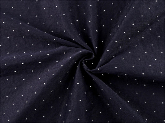 Image of stretchy dress fabric with crystals – available online at Šarlotes audumi