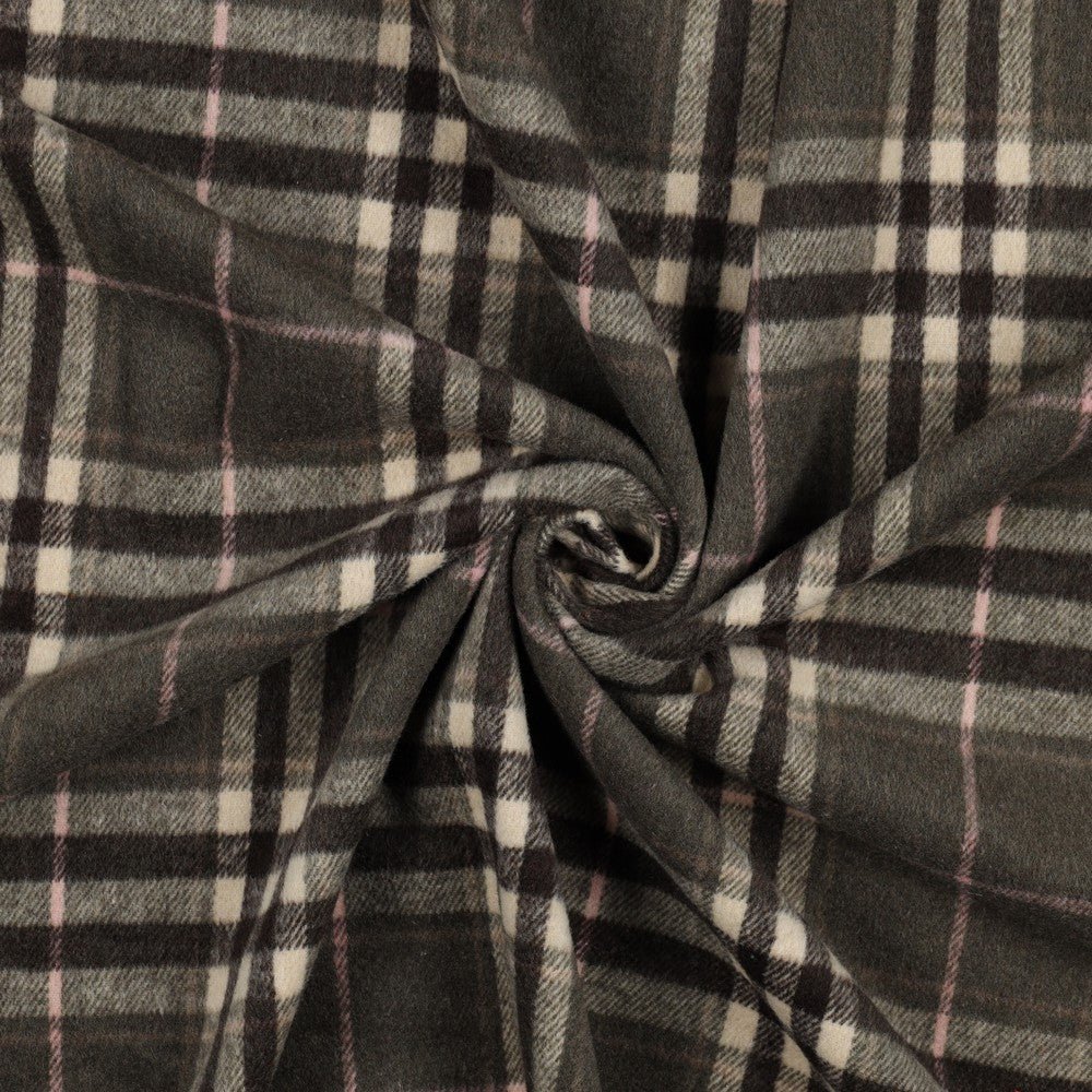 Image of grey plaid flannel – available online at Charlotte’s Fabrics