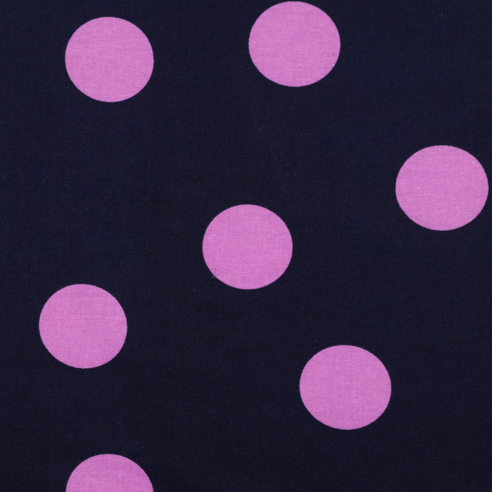 Image of Flannel - pink dots on a dark blue background 165 g/m² – available at Šarlotes audumi