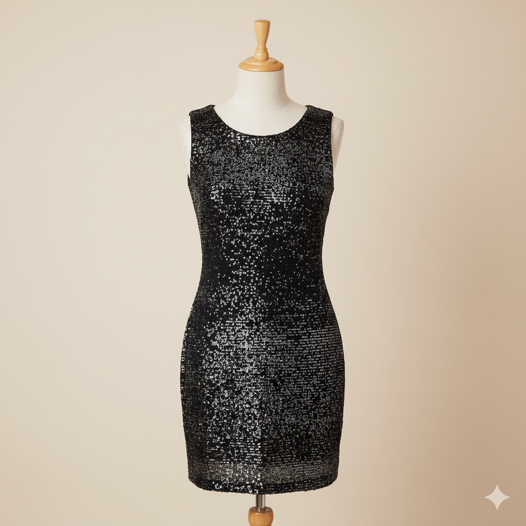 Tissu à paillettes noir 285 g/m² – disponible chez Šarlotes audumi