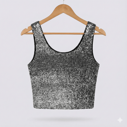 Image with sequin fabric - black silver 285 g/m² – available at Šarlotes audumi
