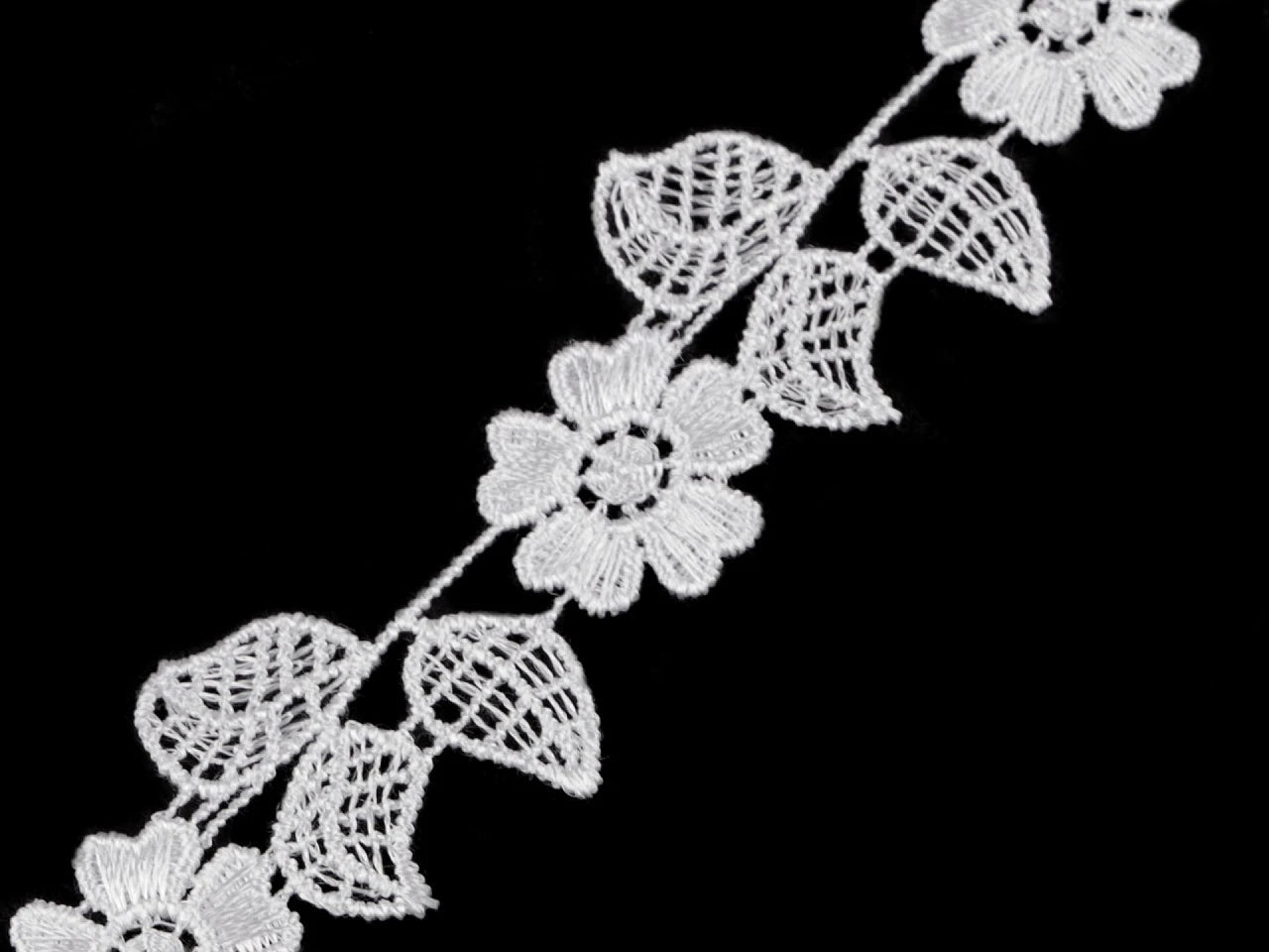Image de dentelle guipure / insert à motif floral – 35 mm, blanche – disponible chez Šarlotes audumi