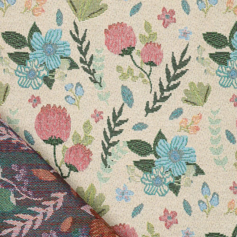 Image with tapestry - light flowers 240 g/m² – available at Šarlotes audumi
