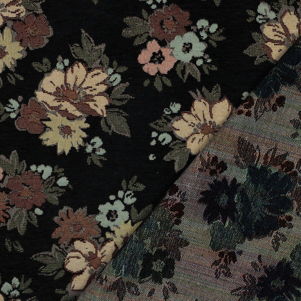 Image with tapestry - flowers with gold accents on black 420 g/m² – available at Charlote audumi